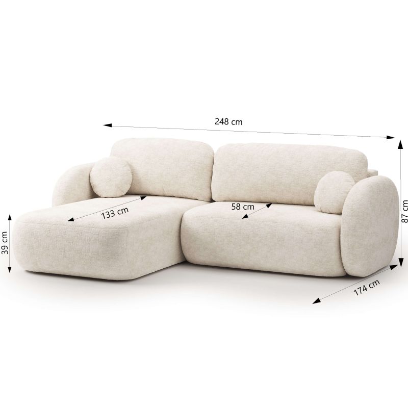 Canapé d'angle gauche convertible CARLOTTA 4 places tissu chenille écru