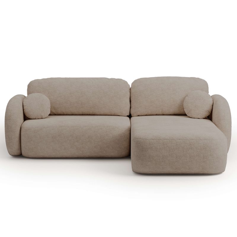 Canapé d'angle droit convertible CARLOTTA 4 places tissu bouclette taupe
