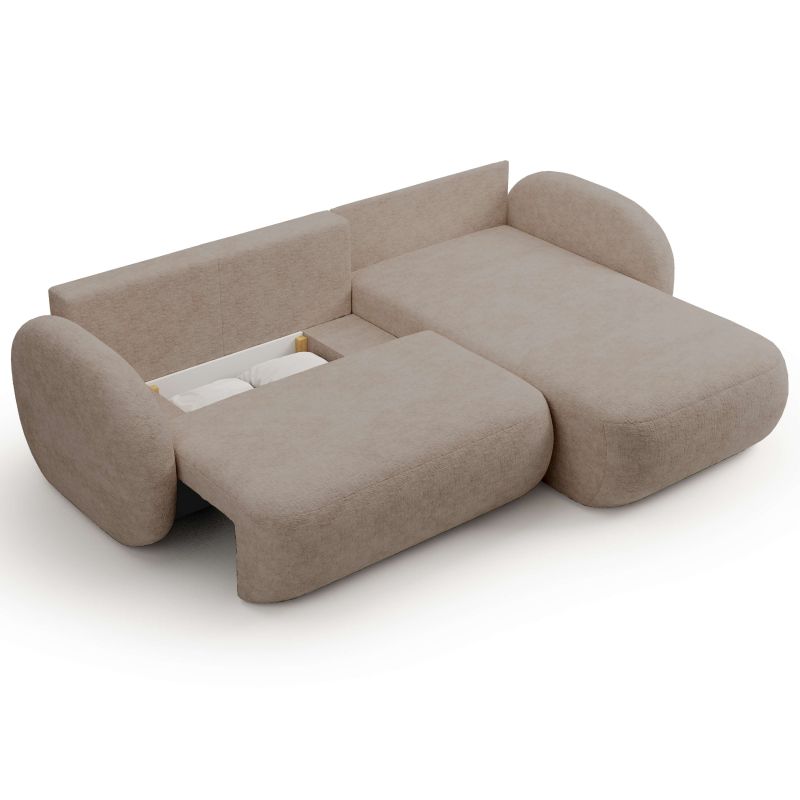 Canapé d'angle droit convertible CARLOTTA 4 places tissu bouclette taupe
