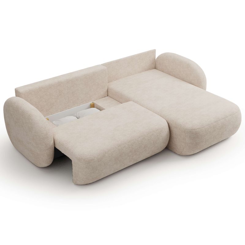 Canapé d'angle droit convertible CARLOTTA 4 places tissu bouclette grège