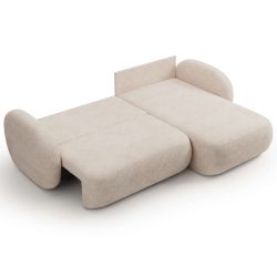 Canapé d'angle droit convertible CARLOTTA 4 places tissu bouclette grège