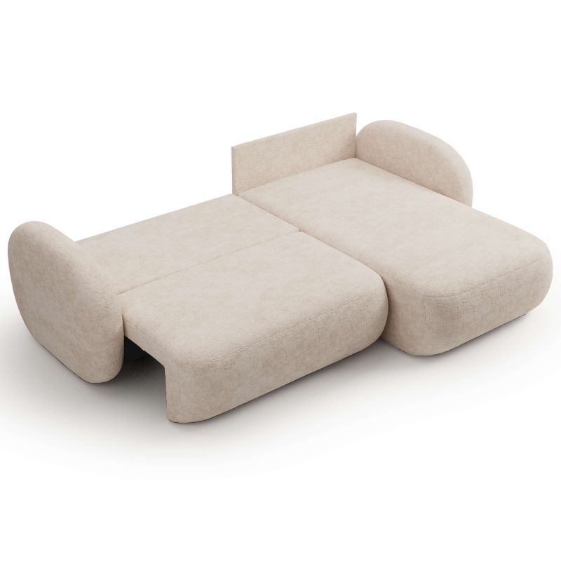 Canapé d'angle droit convertible CARLOTTA 4 places tissu bouclette grège