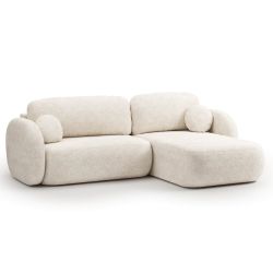 Canapé d'angle droit convertible CARLOTTA 4 places tissu chenille écru