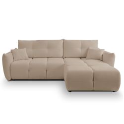 Canapé d'angle convertible et réversible COMO 4 places tissu chenille grège
