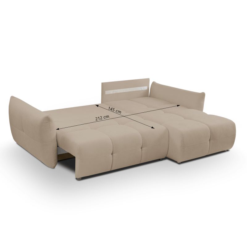 Canapé d'angle convertible et réversible COMO 4 places tissu chenille grège