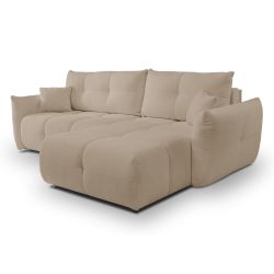 Canapé d'angle convertible et réversible COMO 4 places tissu chenille grège