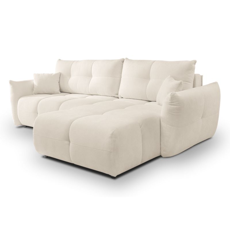 Canapé d'angle convertible et réversible COMO 4 places tissu chenille écru