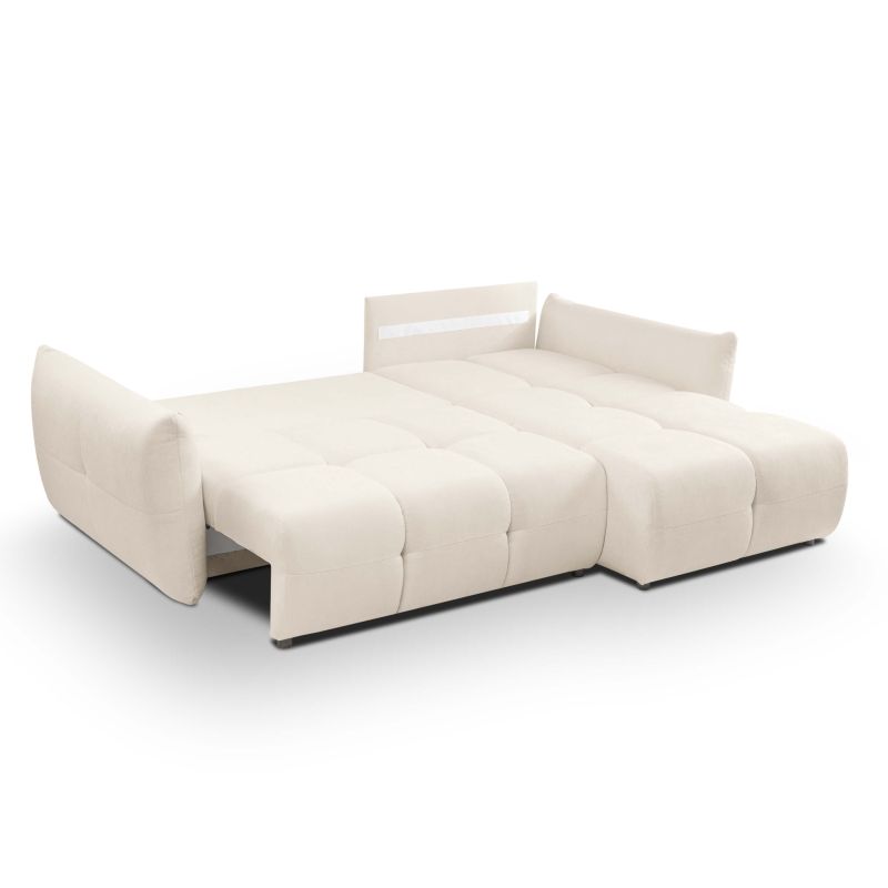 Canapé d'angle convertible et réversible COMO 4 places tissu chenille écru