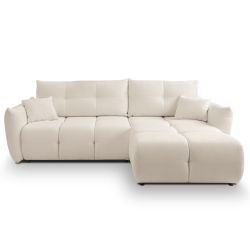 Canapé d'angle convertible et réversible COMO 4 places tissu chenille écru