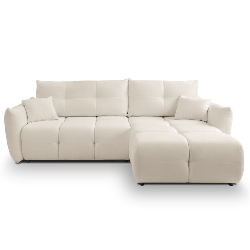 Canapé d'angle convertible et réversible COMO 4 places tissu chenille écru