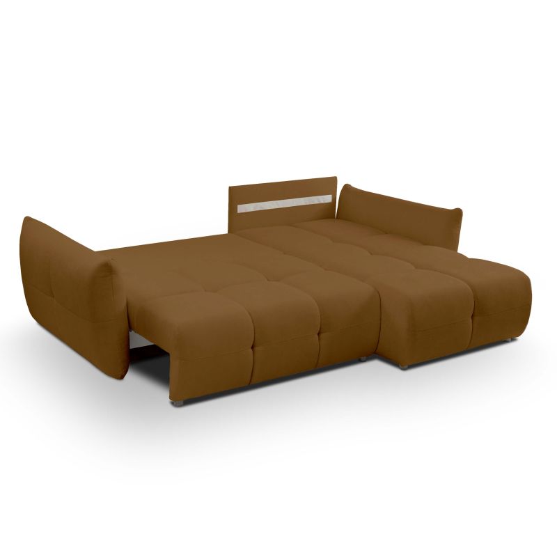 Canapé d'angle convertible et réversible COMO 4 places tissu chenille cognac