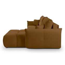 Canapé d'angle convertible et réversible COMO 4 places tissu chenille cognac