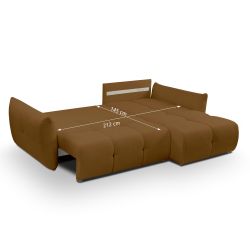 Canapé d'angle convertible et réversible COMO 4 places tissu chenille cognac