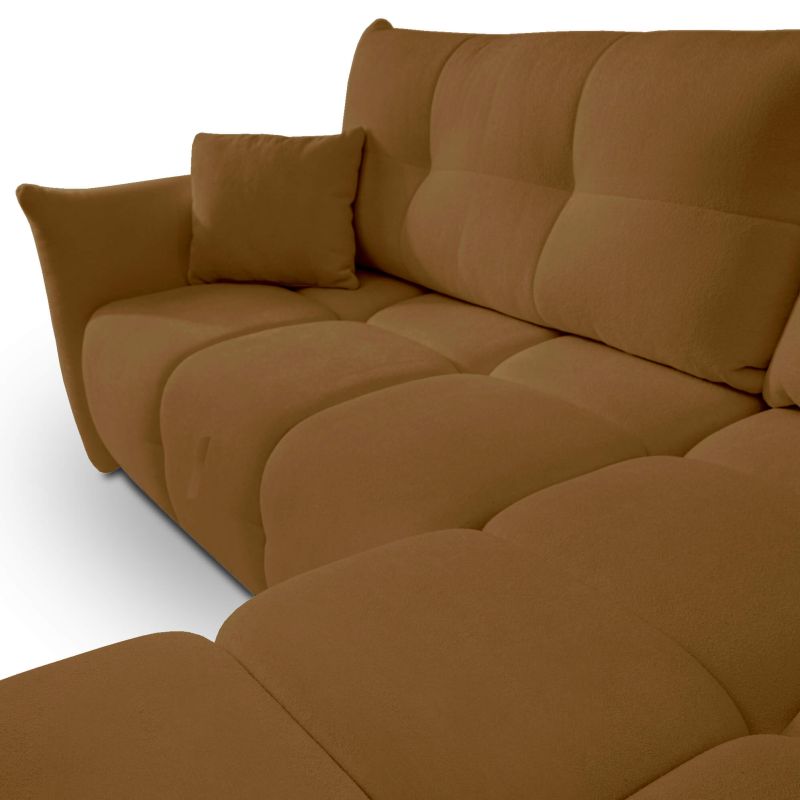Canapé d'angle convertible et réversible COMO 4 places tissu chenille cognac