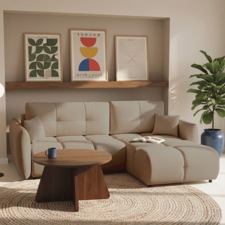 Canapé d'angle convertible et réversible COMO 4 places tissu chenille grège