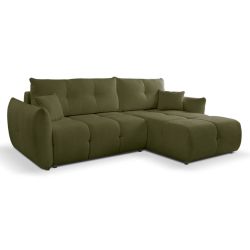 Canapé d'angle convertible et réversible COMO 4 places tissu chenille vert kaki