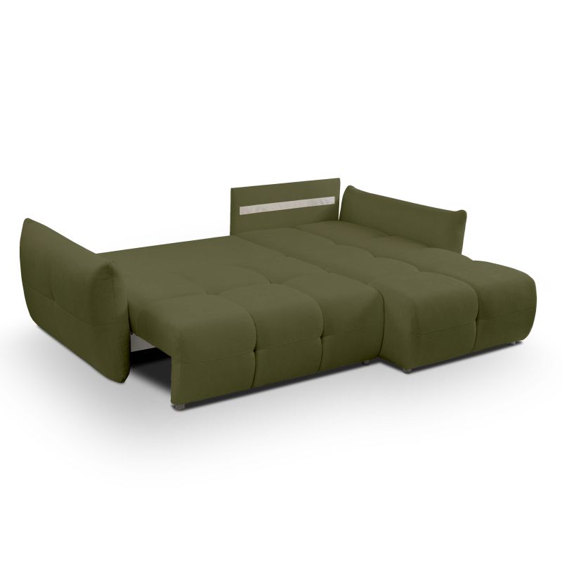 Canapé d'angle convertible et réversible COMO 4 places tissu chenille vert kaki