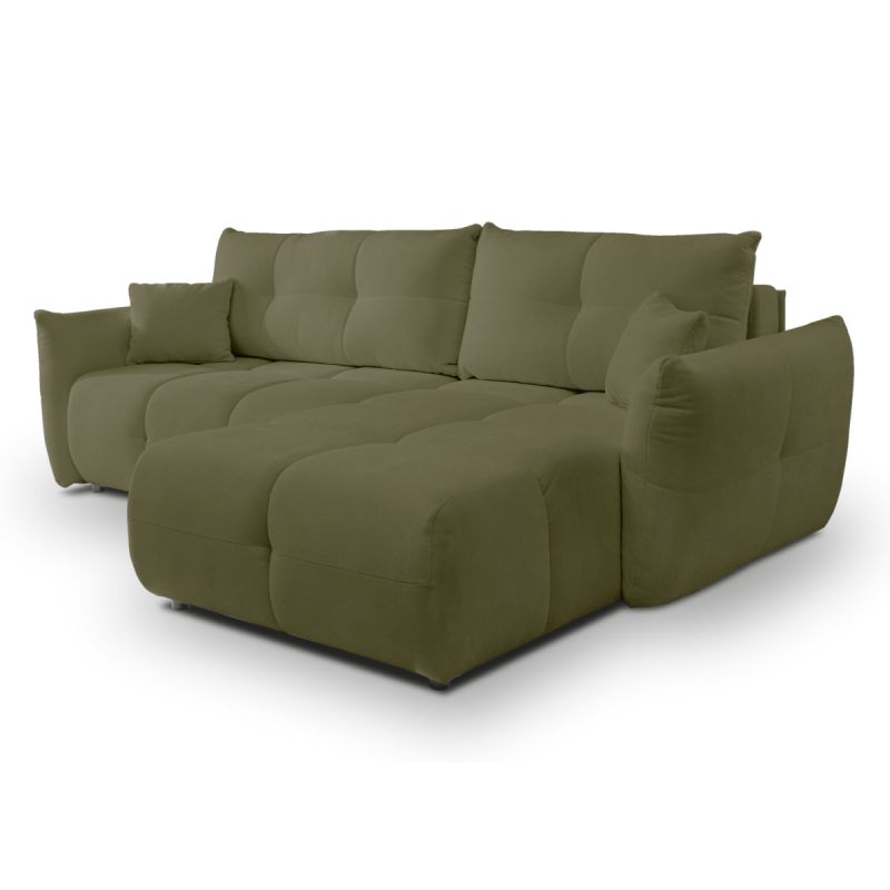 Canapé d'angle convertible et réversible COMO 4 places tissu chenille vert kaki