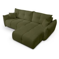 Canapé d'angle convertible et réversible COMO 4 places tissu chenille vert kaki
