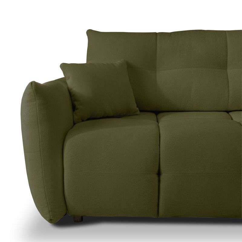 Canapé d'angle convertible et réversible COMO 4 places tissu chenille vert kaki