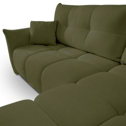 Canapé d'angle convertible et réversible COMO 4 places tissu chenille vert kaki