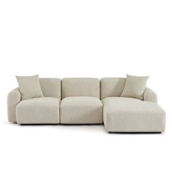 Canapé d'angle droit CORELA fixe tissu beige 4 places