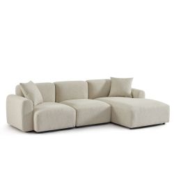 Canapé d'angle droit CORELA fixe tissu beige 4 places