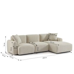 Canapé d'angle droit CORELA fixe tissu beige 4 places