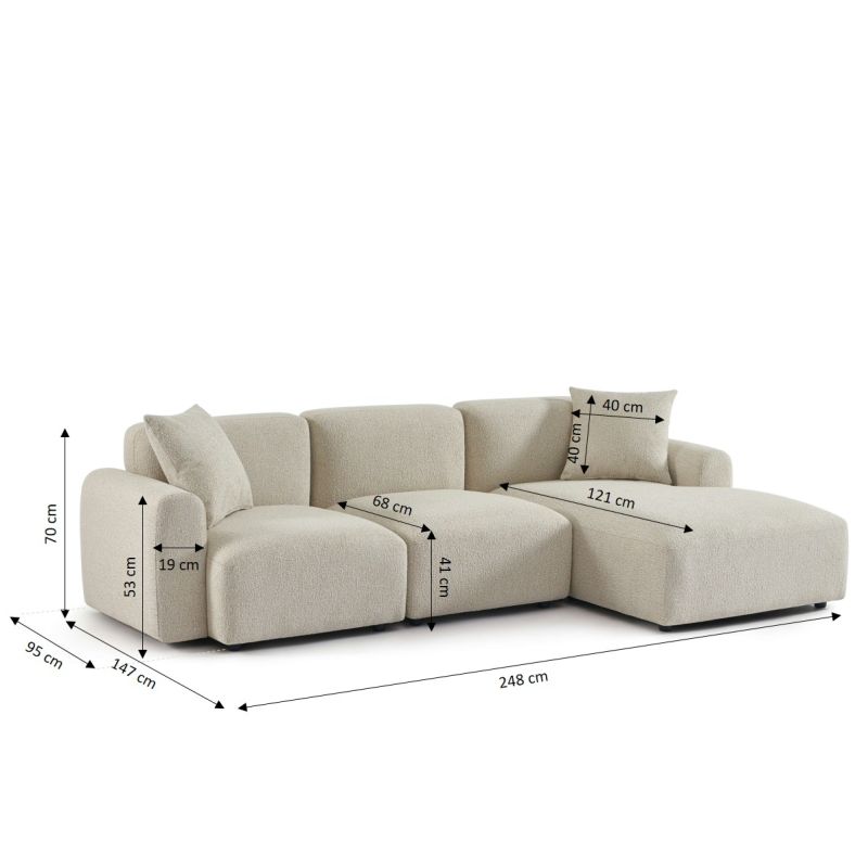 Canapé d'angle droit CORELA fixe tissu beige 4 places
