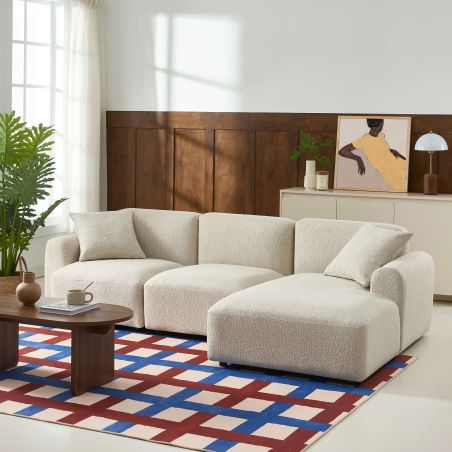 Canapé d'angle droit CORELA fixe tissu beige 4 places