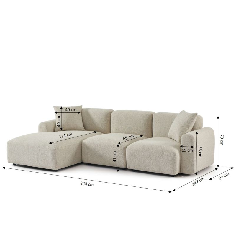 Canapé d'angle gauche CORELA fixe tissu beige 4 places