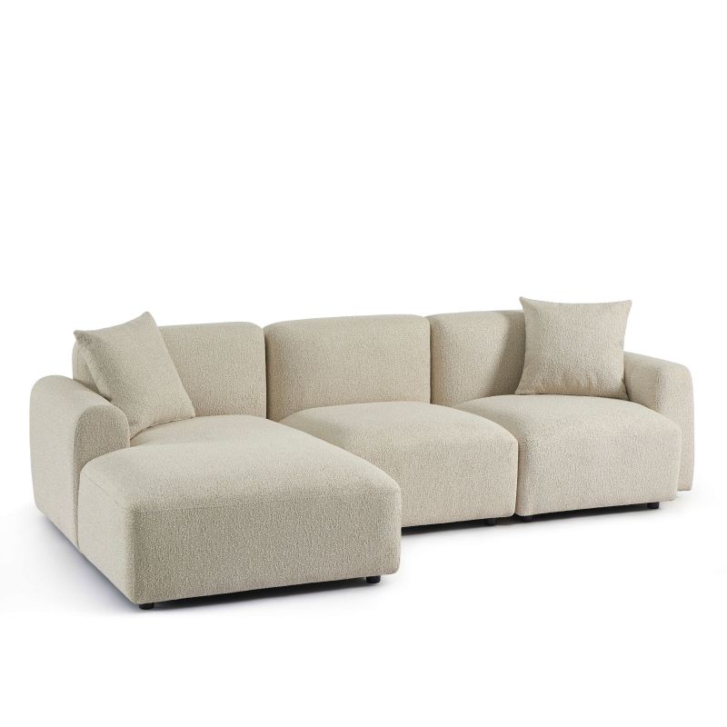 Canapé d'angle gauche CORELA fixe tissu beige 4 places