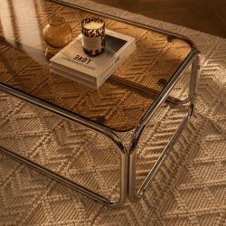 Table basse MAGGY verre trempé orange foncé structure en chrome