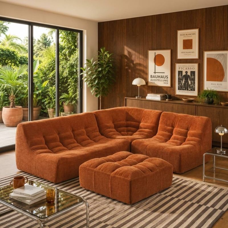 Banquette JANIS modulable 2 places velours terracotta
