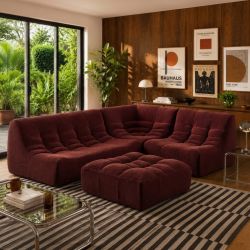 Banquette JANIS modulable 2 places velours bordeaux