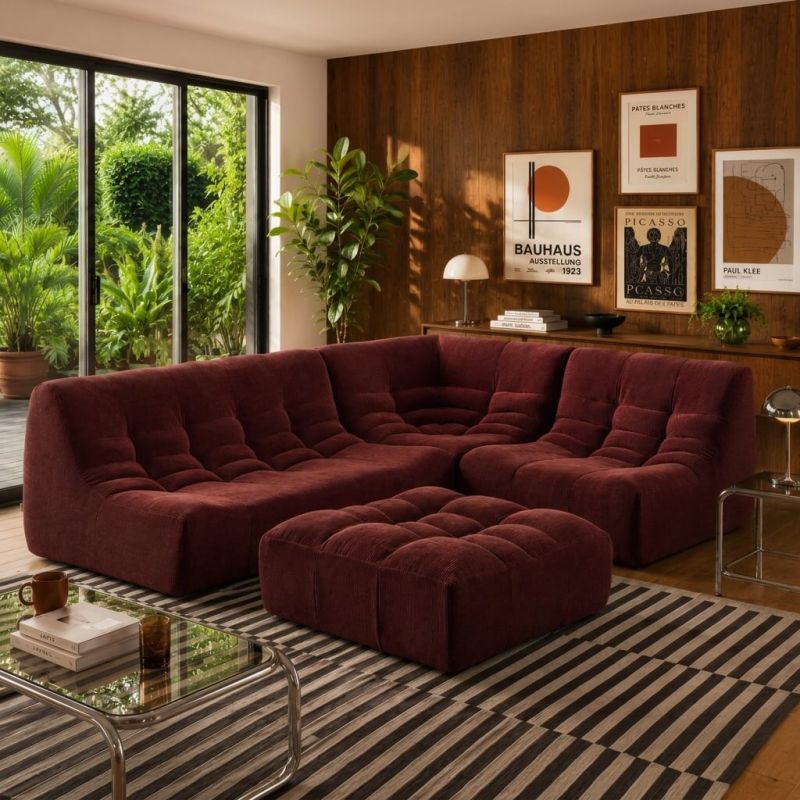 Banquette JANIS modulable 2 places velours bordeaux