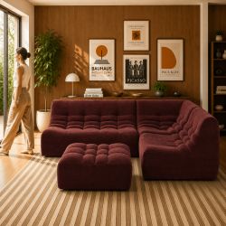 Banquette JANIS modulable 2 places velours bordeaux