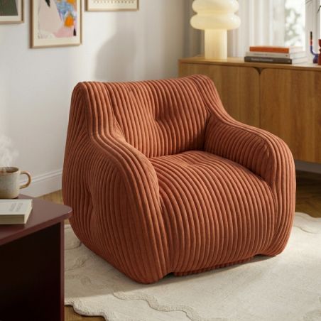 Pouf LUFFY velours côtelé terracotta