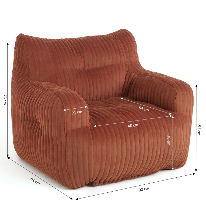 Pouf LUFFY velours côtelé terracotta