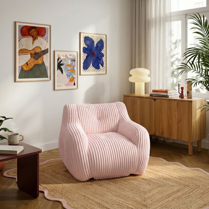 Pouf LUFFY velours côtelé rose