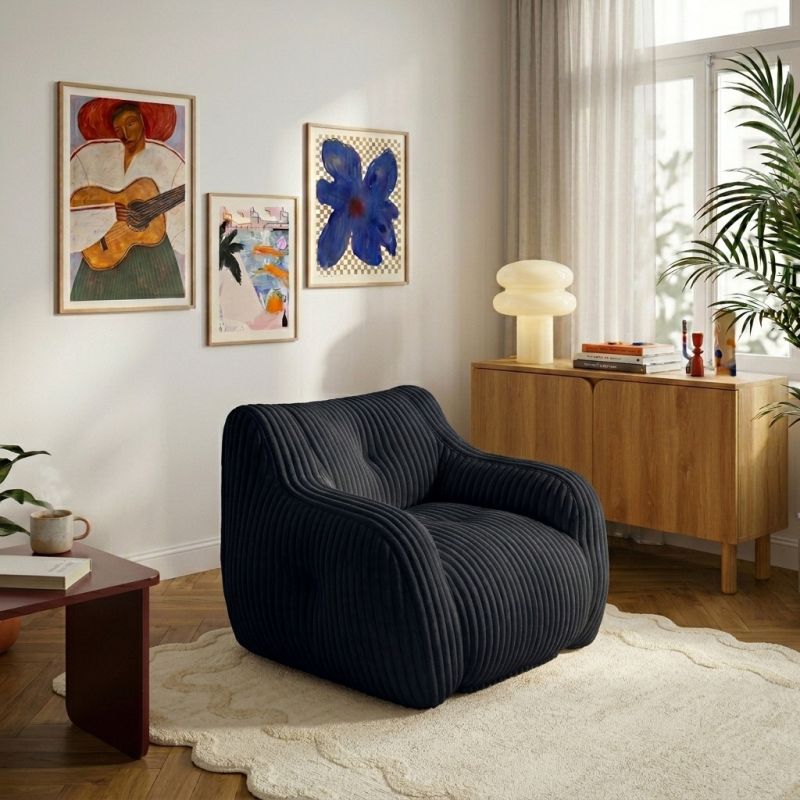 Pouf LUFFY velours côtelé noir
