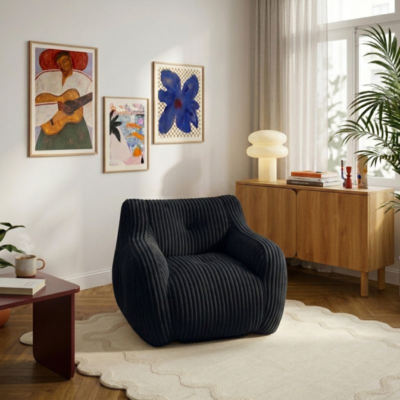 Pouf LUFFY velours côtelé noir