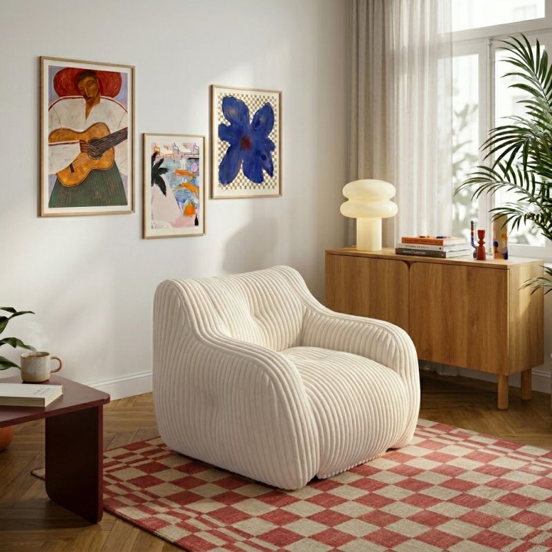 Pouf LUFFY velours côtelé beige