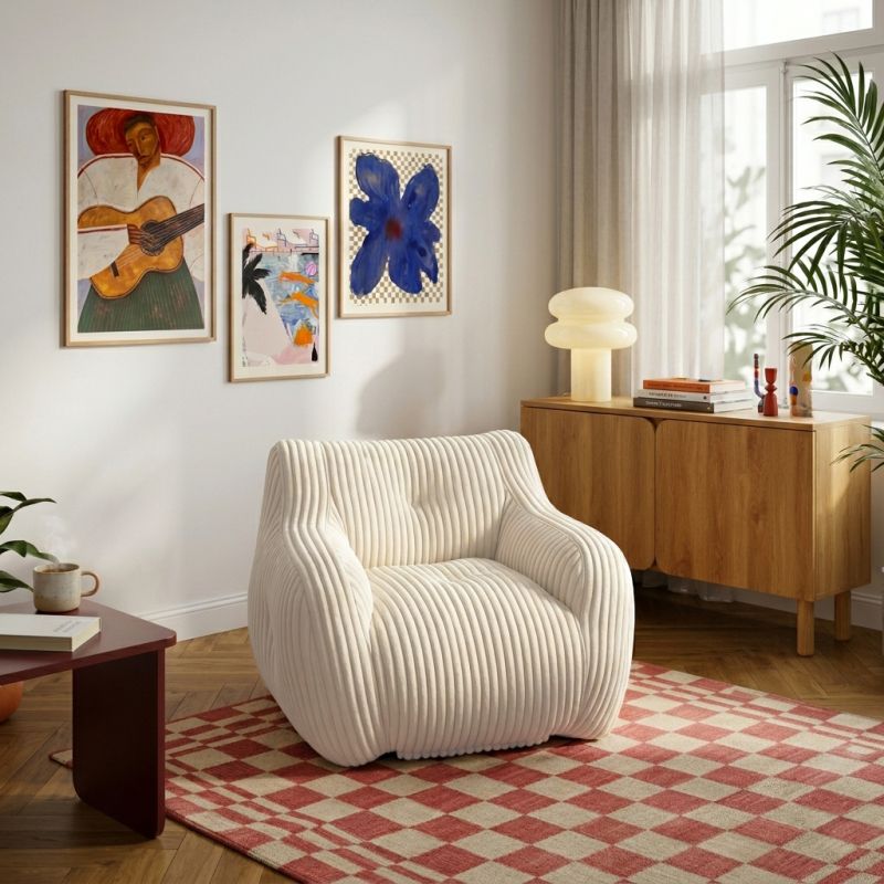 Pouf LUFFY velours côtelé beige