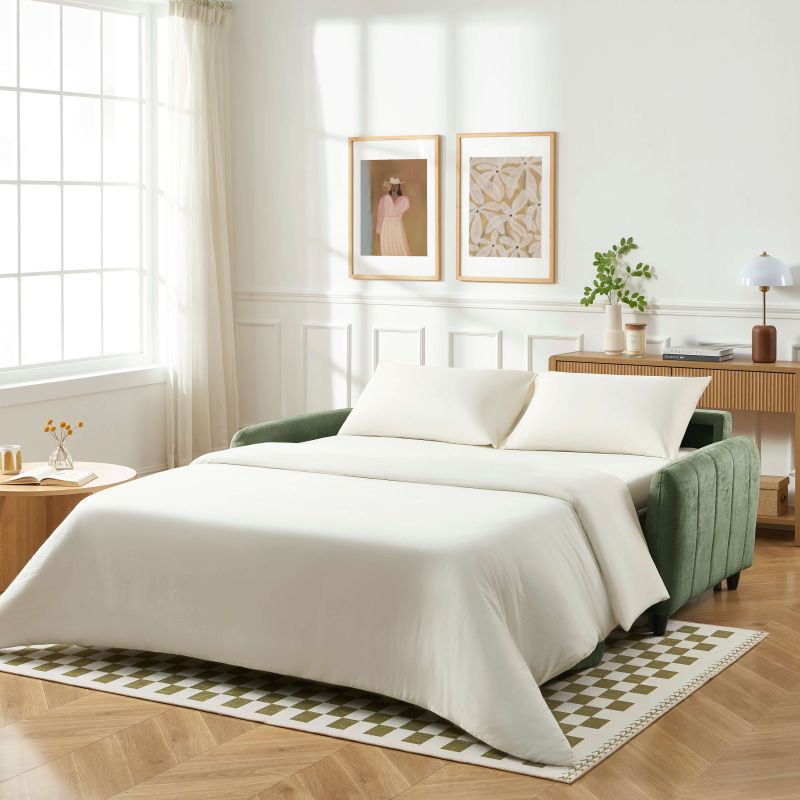 Canapé droit express ORNOA 3 places tissu vert