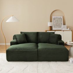 Canapé droit profond fixe et compressé KENEDY 3 places velours côtelé vert