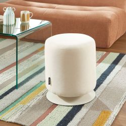 Pouf PANTONE tissu chenille beige sable et pied métal pivotant