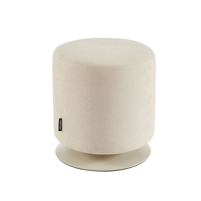 Pouf PANTONE tissu chenille beige sable et pied métal pivotant