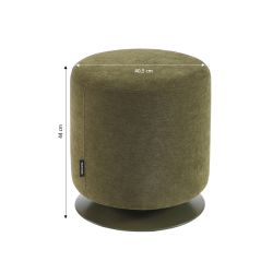 Pouf PANTONE tissu chenille vert olive et pied métal pivotant