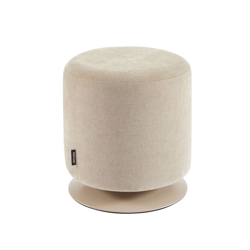 Pouf PANTONE tissu chenille taupe et pied métal pivotant